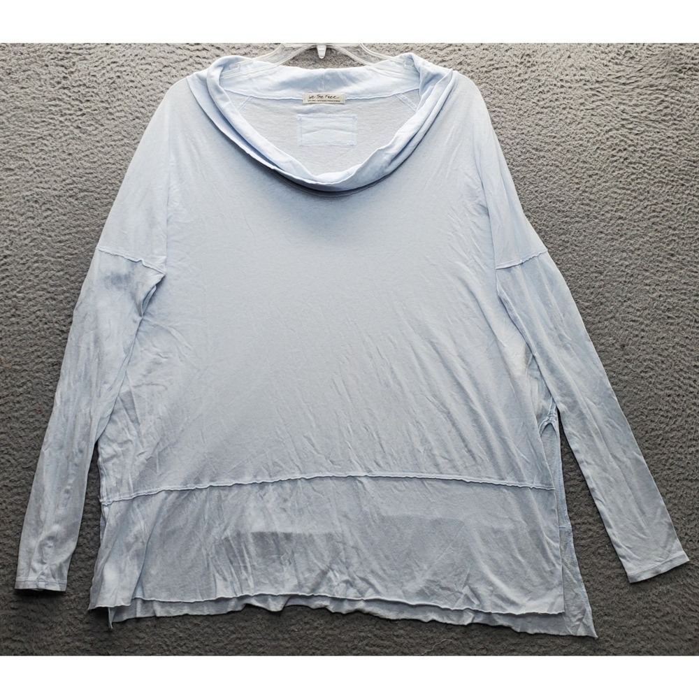 Free People We The Free Tunic Top Womens XS Blue Oversized Raw Edge Cowl Neck